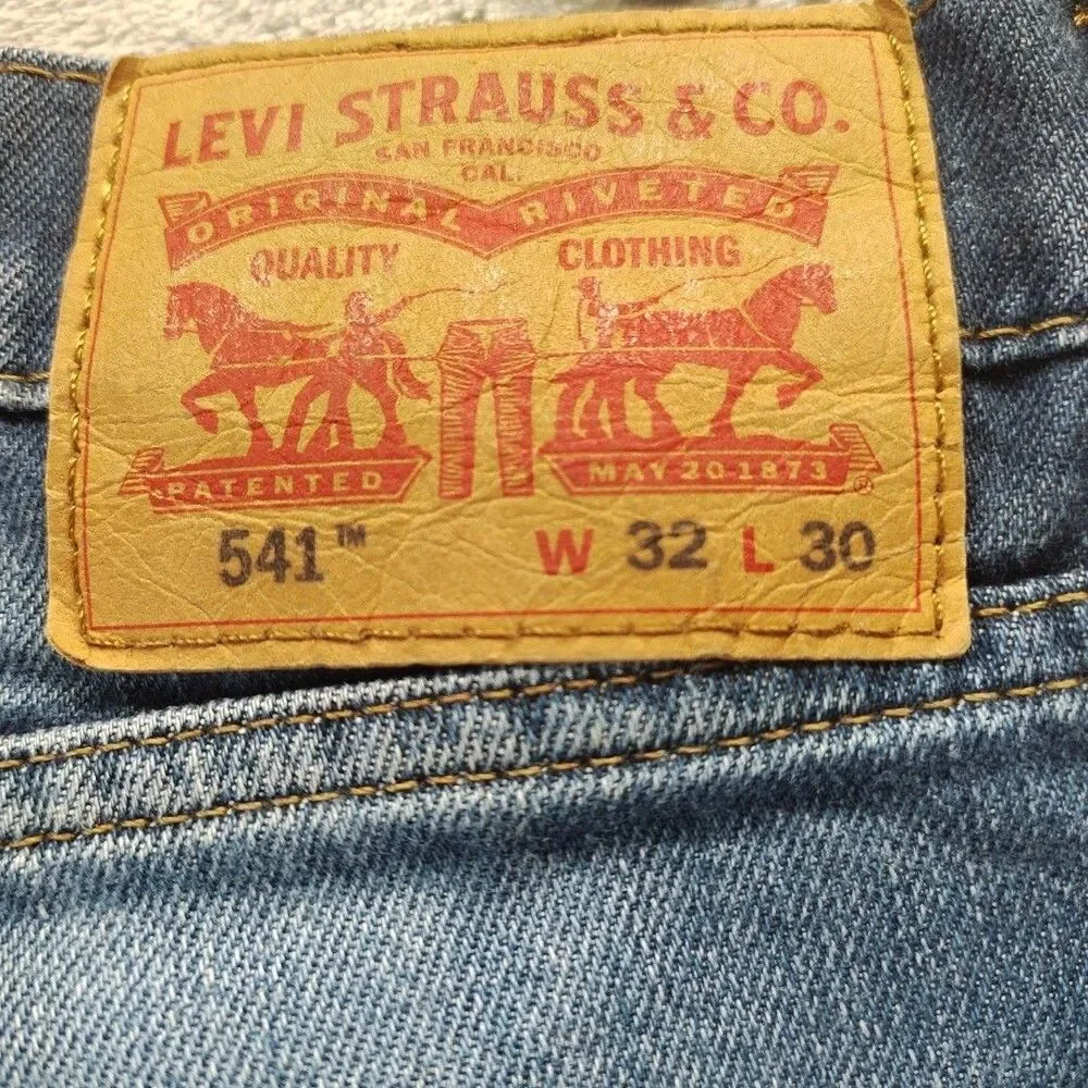 Levis 541 Men 32x30 Jeans Straight Leg Relaxed Fit Stretch Stone Wash Distressed